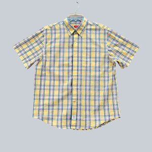 Izod Short Sleeve Yellow Plaid Button-Down 100%Cotton Blend Shirt Men's Size L